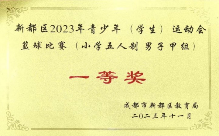 新都區2023年青少年?(學生)?運動會籃球比賽(小學五人制男子甲組一等獎